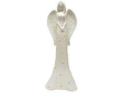 Dekorativní anděl bílý s perlami glazura 35 cm